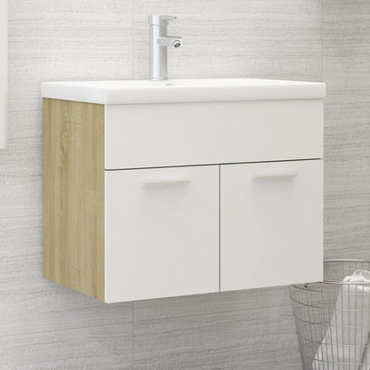 Sink Cabinet with Built-in Basin White and Sonoma Oak Engineered Wood