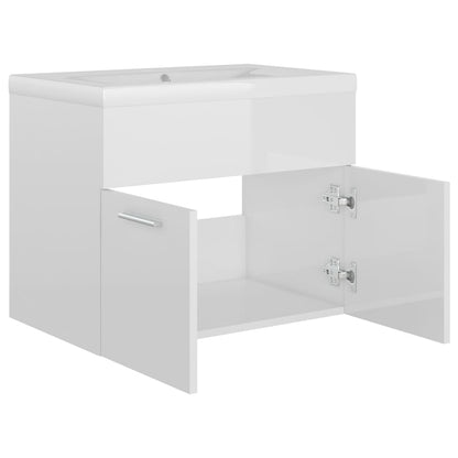 Sink Cabinet with Built-in Basin High Gloss White Engineered Wood