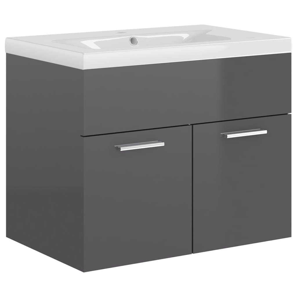 Sink Cabinet with Built-in Basin High Gloss Grey Engineered Wood