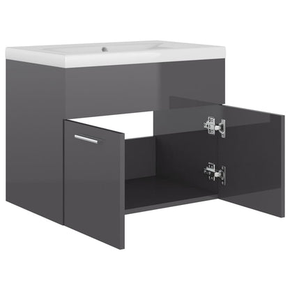 Sink Cabinet with Built-in Basin High Gloss Grey Engineered Wood