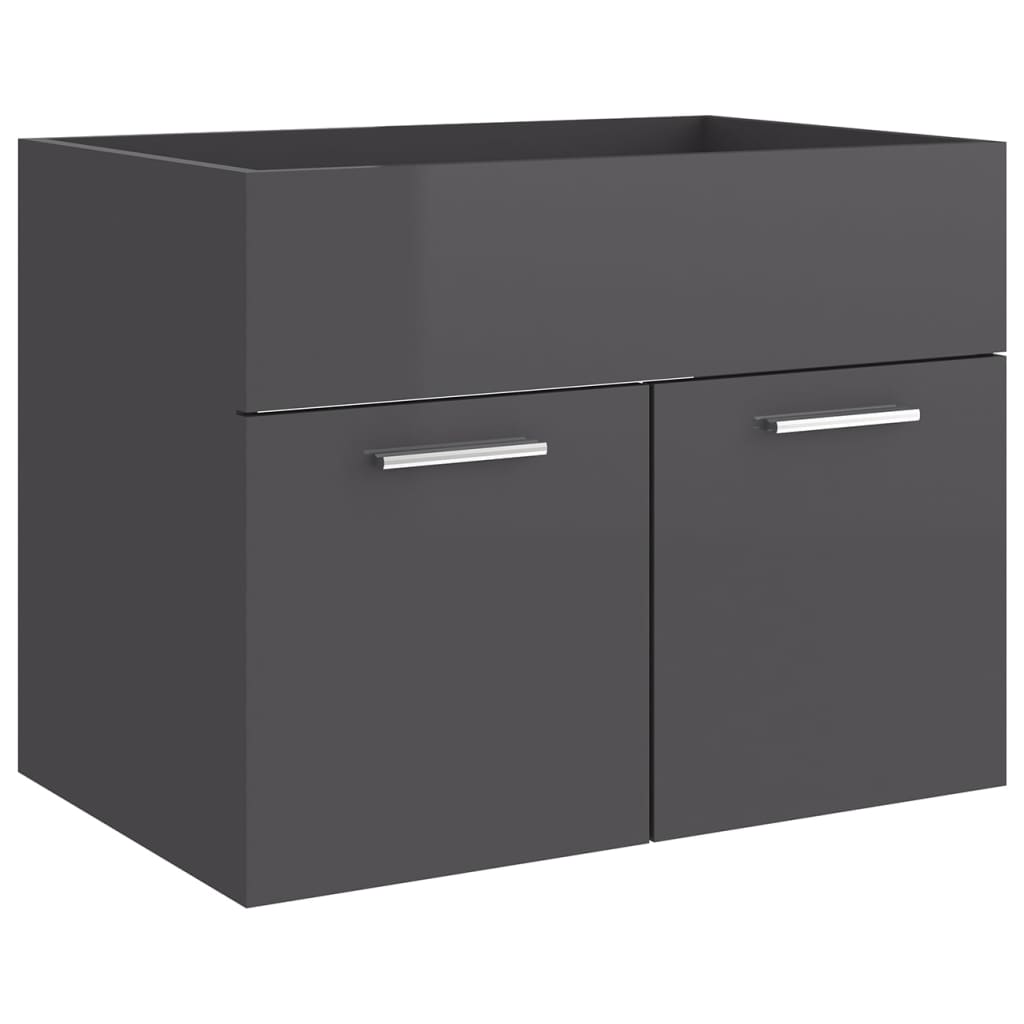 Sink Cabinet with Built-in Basin High Gloss Grey Engineered Wood