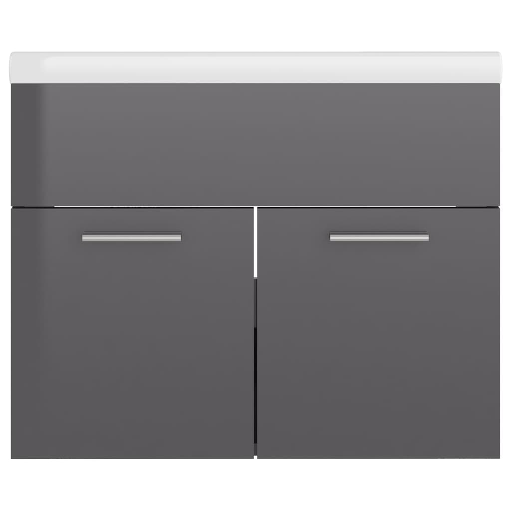 Sink Cabinet with Built-in Basin High Gloss Grey Engineered Wood