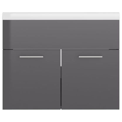 Sink Cabinet with Built-in Basin High Gloss Grey Engineered Wood