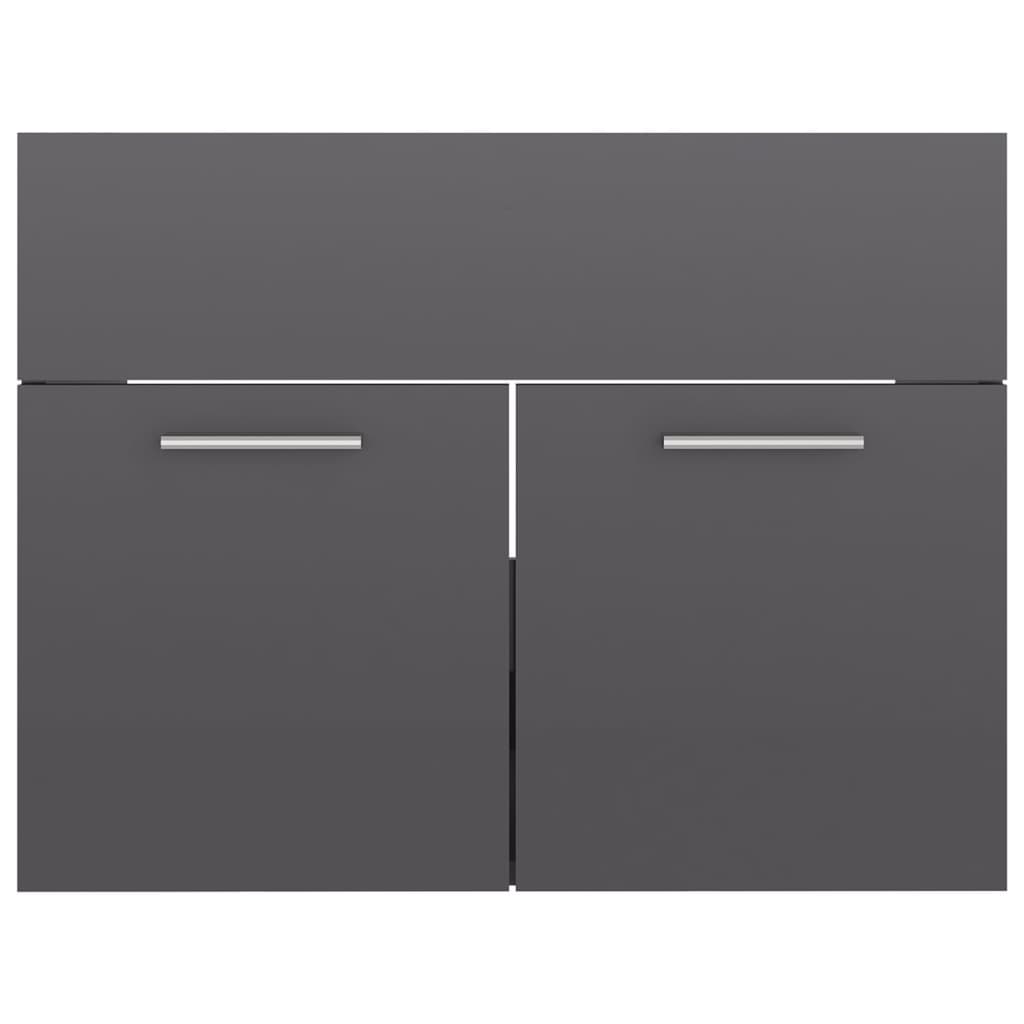 Sink Cabinet with Built-in Basin High Gloss Grey Engineered Wood