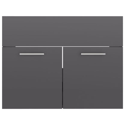 Sink Cabinet with Built-in Basin High Gloss Grey Engineered Wood