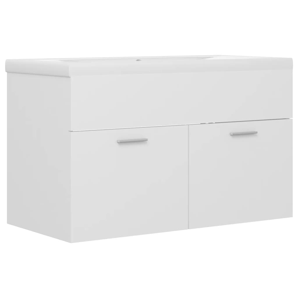 Sink Cabinet with Built-in Basin White Engineered Wood