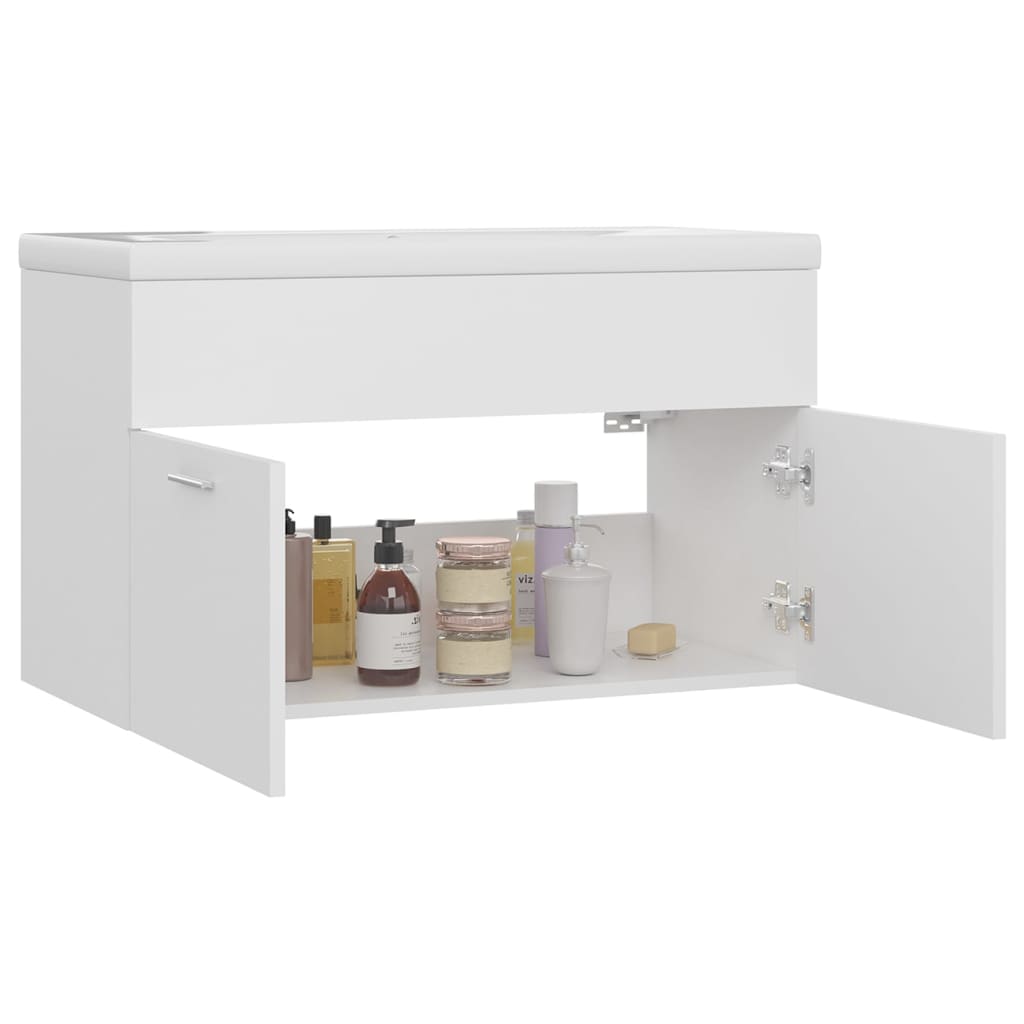 Sink Cabinet with Built-in Basin White Engineered Wood