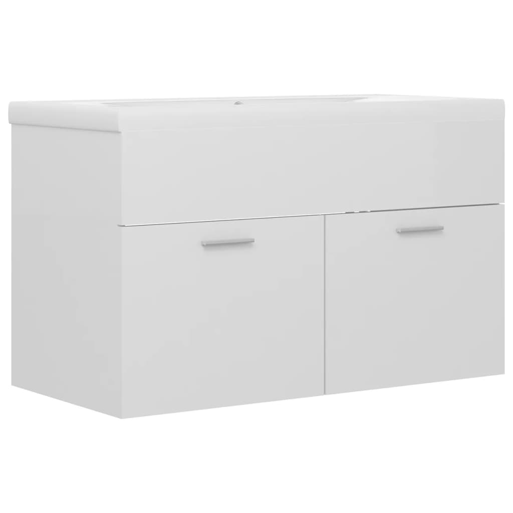 Sink Cabinet with Built-in Basin High Gloss White Engineered Wood