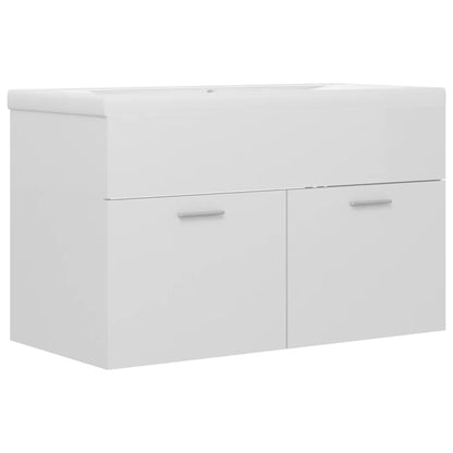 Sink Cabinet with Built-in Basin High Gloss White Engineered Wood