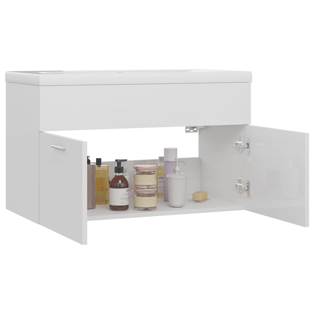 Sink Cabinet with Built-in Basin High Gloss White Engineered Wood