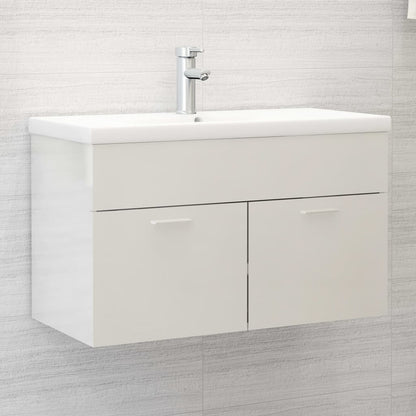 Sink Cabinet with Built-in Basin High Gloss White Engineered Wood