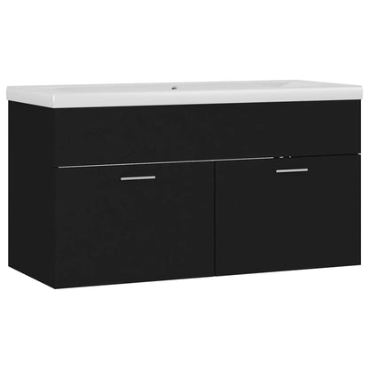 Sink Cabinet with Built-in Basin Black Engineered Wood