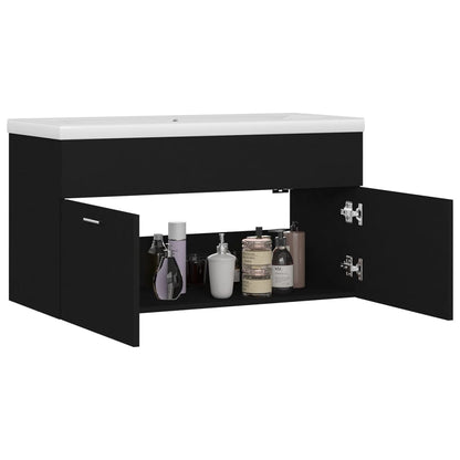 Sink Cabinet with Built-in Basin Black Engineered Wood