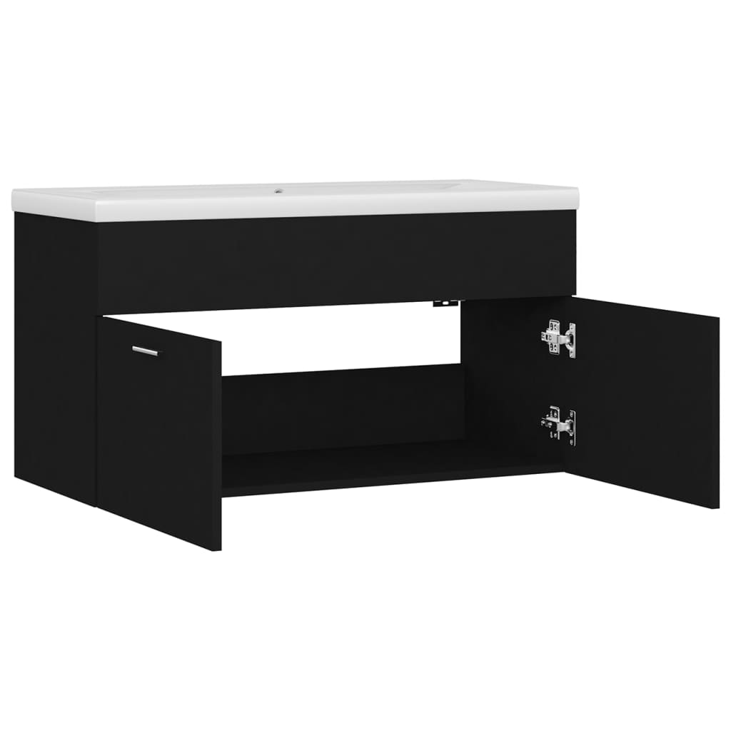 Sink Cabinet with Built-in Basin Black Engineered Wood