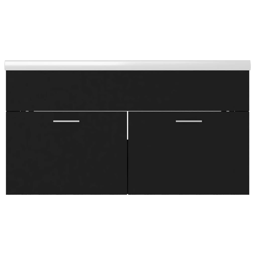 Sink Cabinet with Built-in Basin Black Engineered Wood