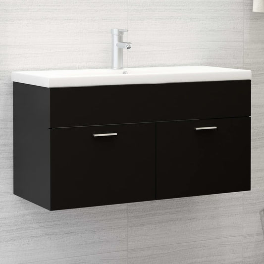 Sink Cabinet with Built-in Basin Black Engineered Wood