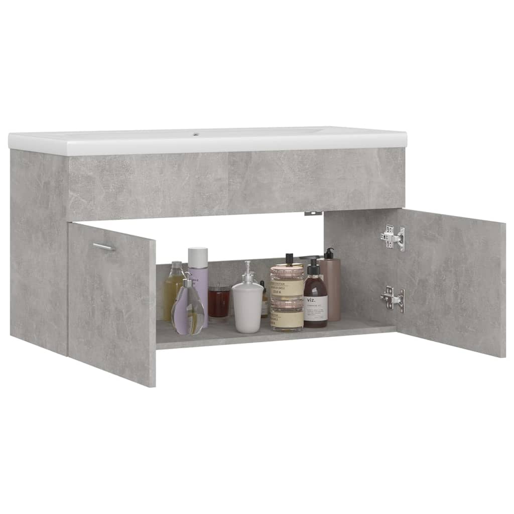 Sink Cabinet with Built-in Basin Concrete Grey Engineered Wood