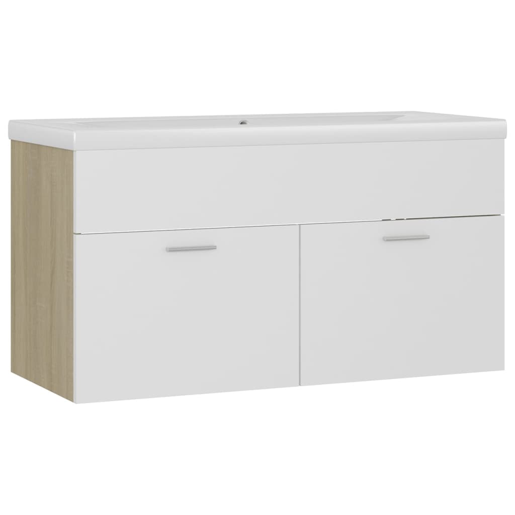 Sink Cabinet with Built-in Basin White and Sonoma Oak Engineered Wood