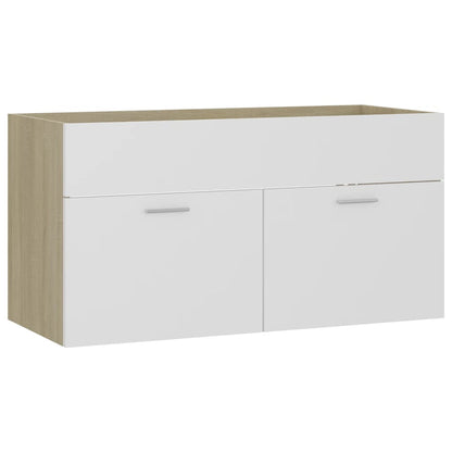 Sink Cabinet with Built-in Basin White and Sonoma Oak Engineered Wood