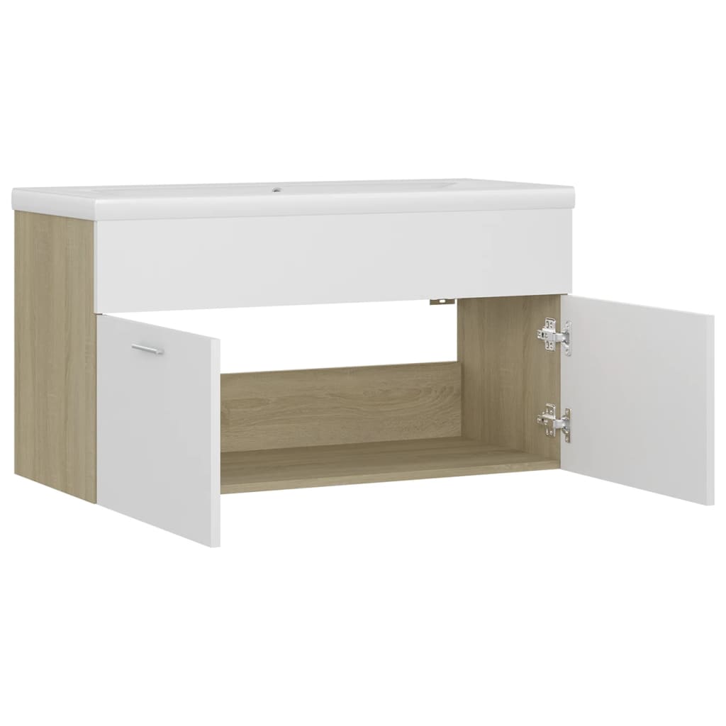 Sink Cabinet with Built-in Basin White and Sonoma Oak Engineered Wood