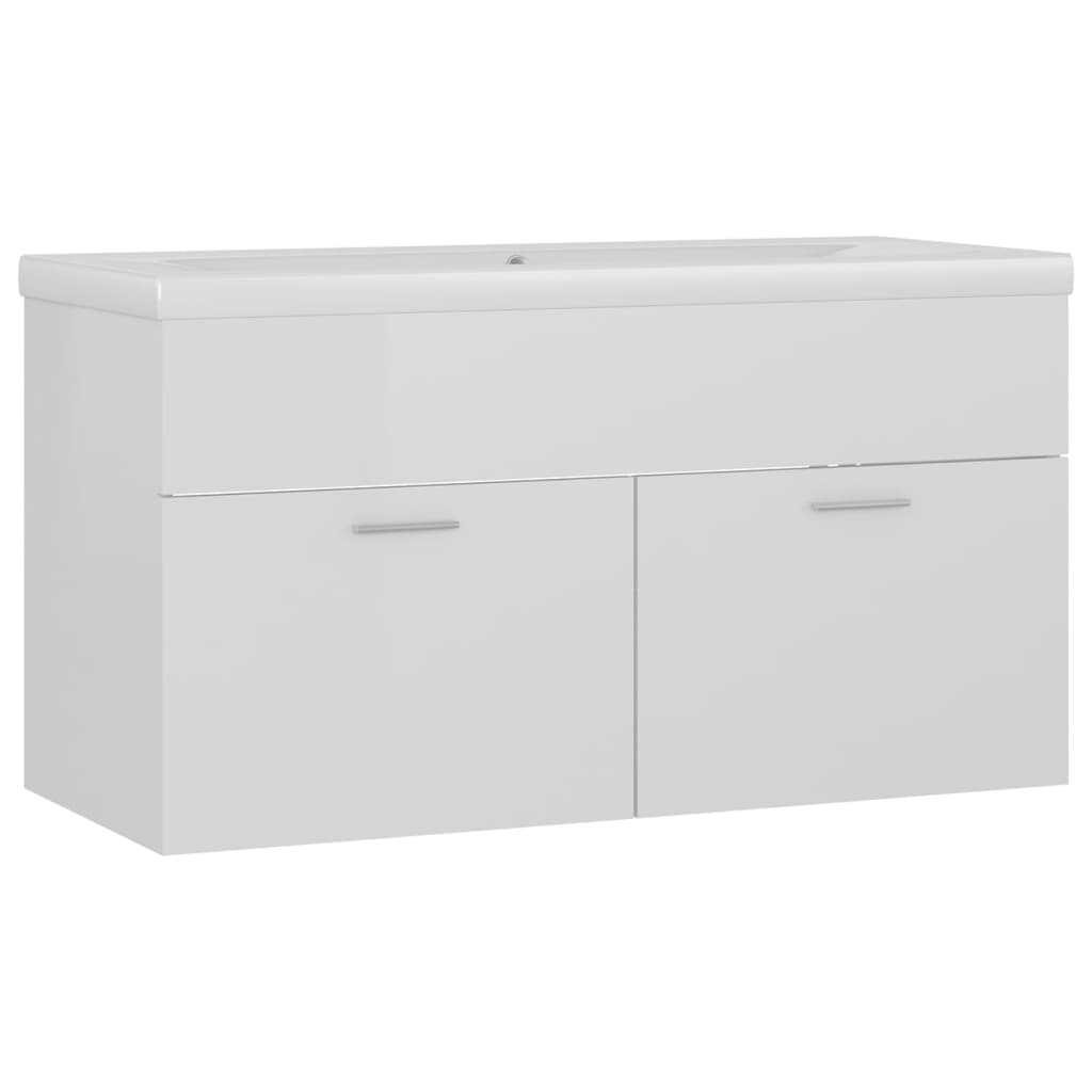 Sink Cabinet with Built-in Basin High Gloss White Engineered Wood