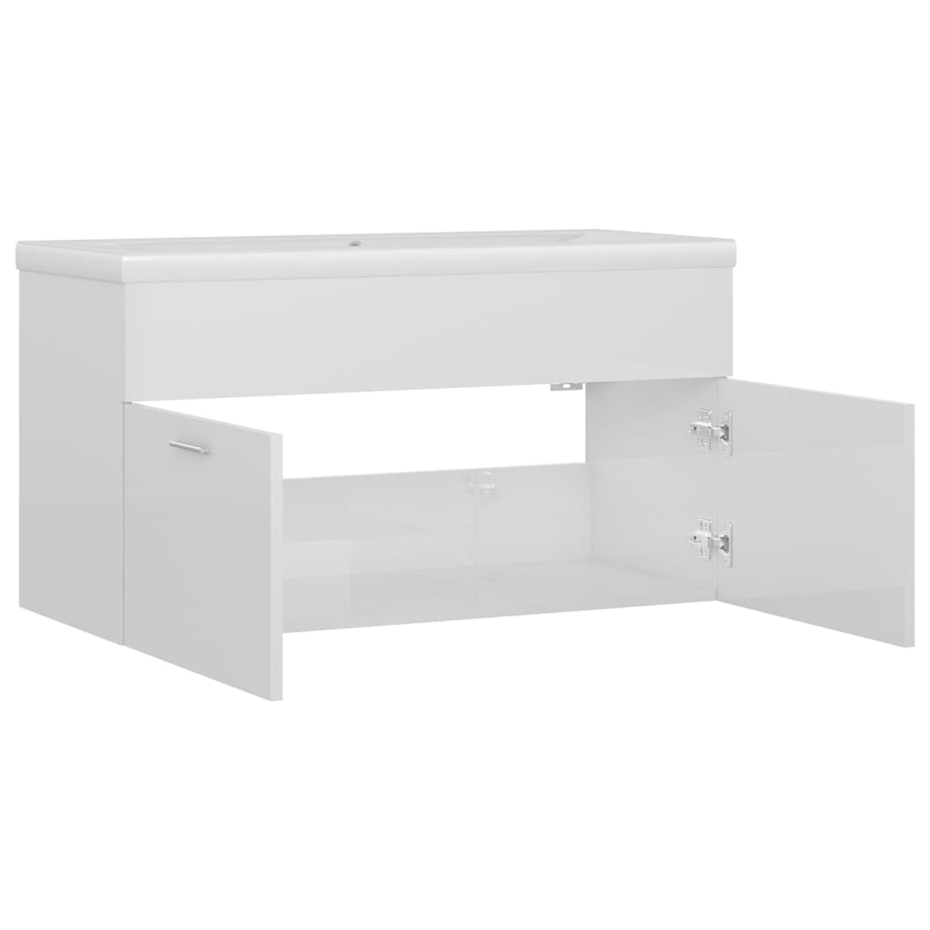 Sink Cabinet with Built-in Basin High Gloss White Engineered Wood