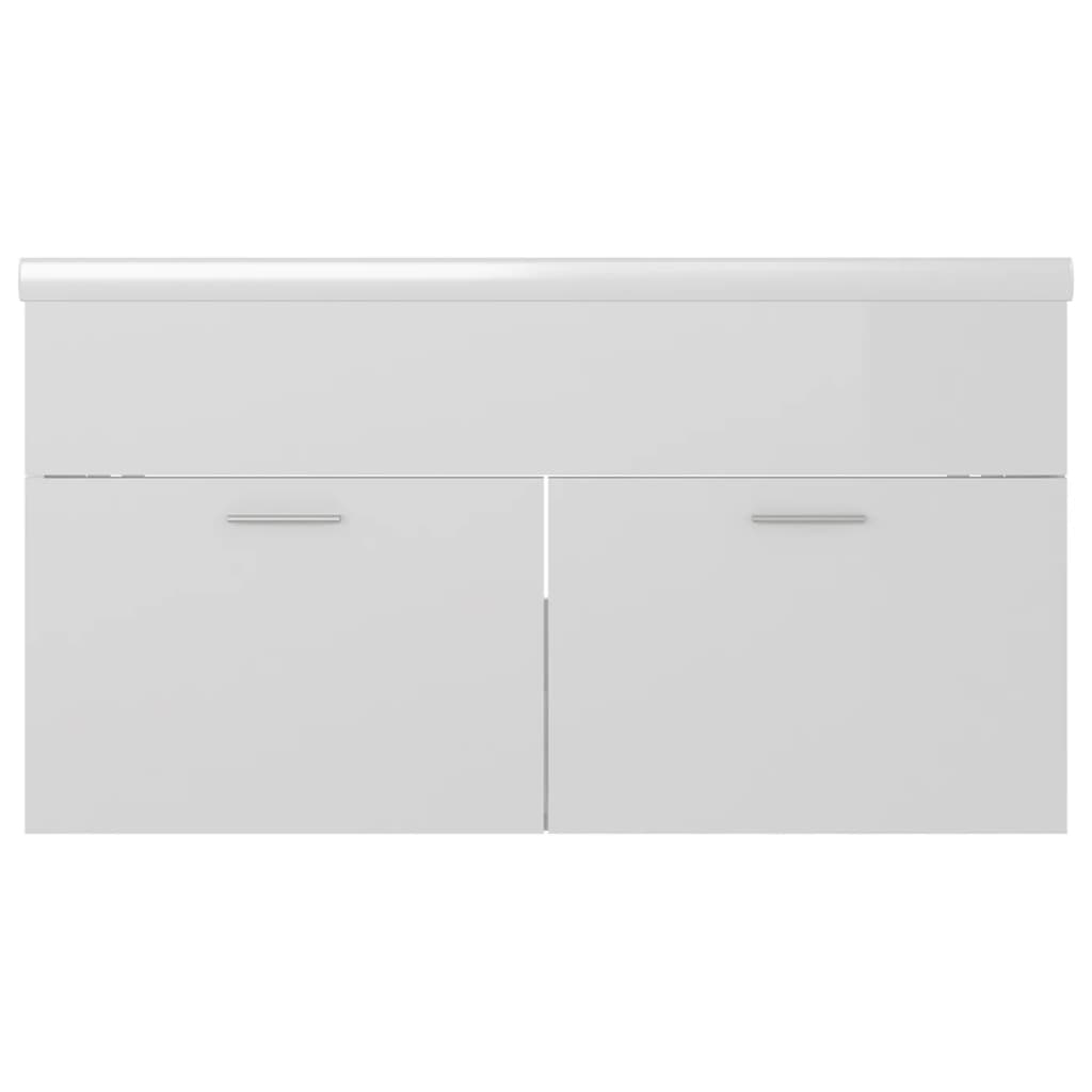 Sink Cabinet with Built-in Basin High Gloss White Engineered Wood