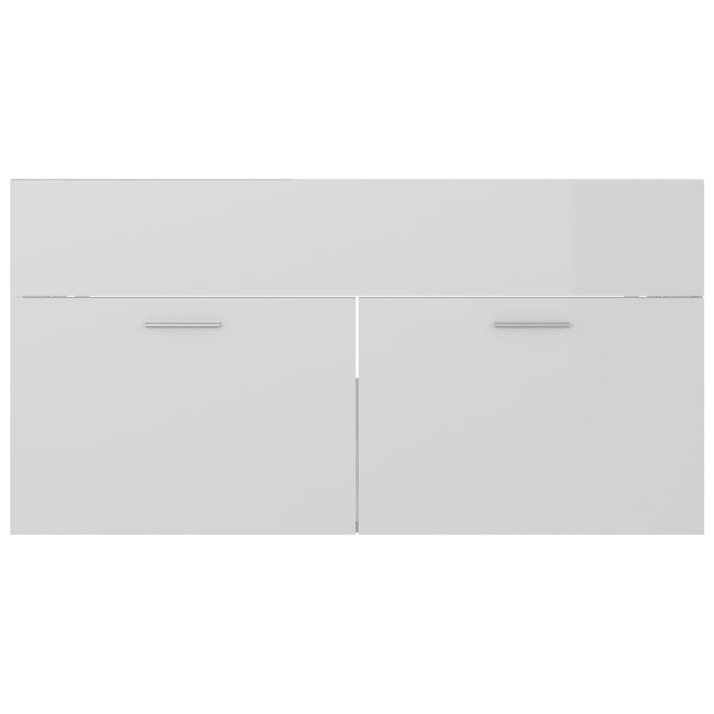 Sink Cabinet with Built-in Basin High Gloss White Engineered Wood