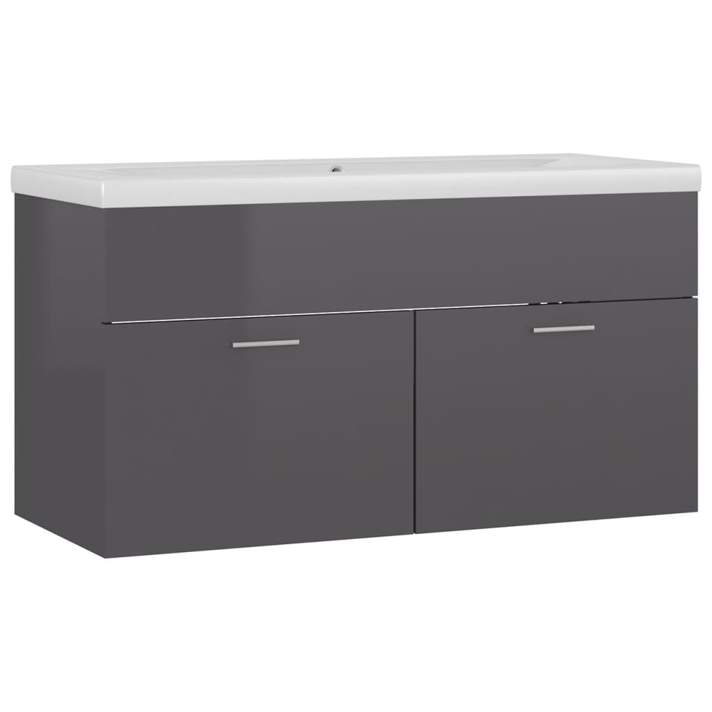 Sink Cabinet with Built-in Basin High Gloss Grey Engineered Wood