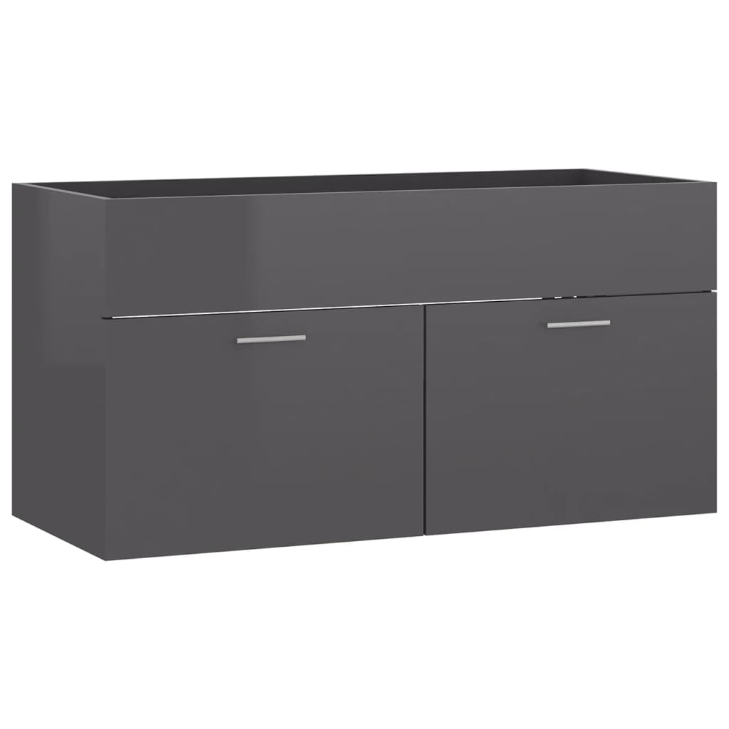 Sink Cabinet with Built-in Basin High Gloss Grey Engineered Wood