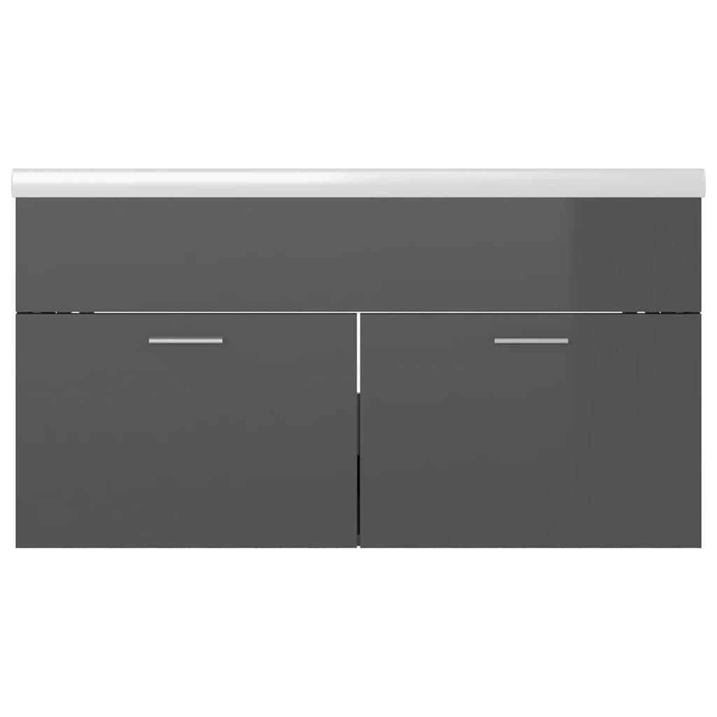 Sink Cabinet with Built-in Basin High Gloss Grey Engineered Wood