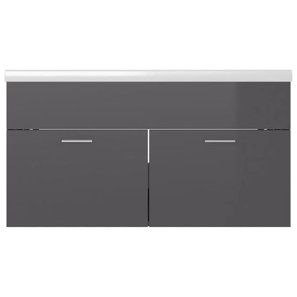 Sink Cabinet with Built-in Basin High Gloss Grey Engineered Wood