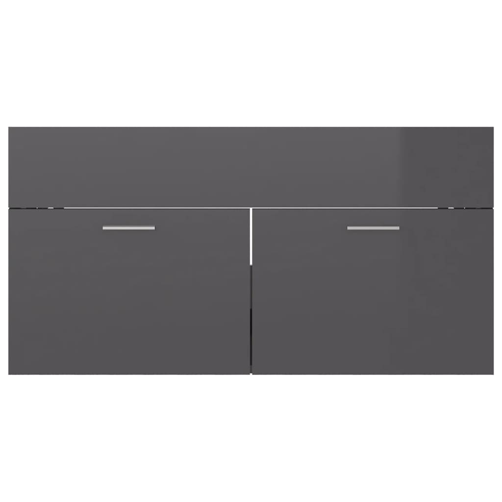 Sink Cabinet with Built-in Basin High Gloss Grey Engineered Wood