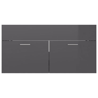 Sink Cabinet with Built-in Basin High Gloss Grey Engineered Wood