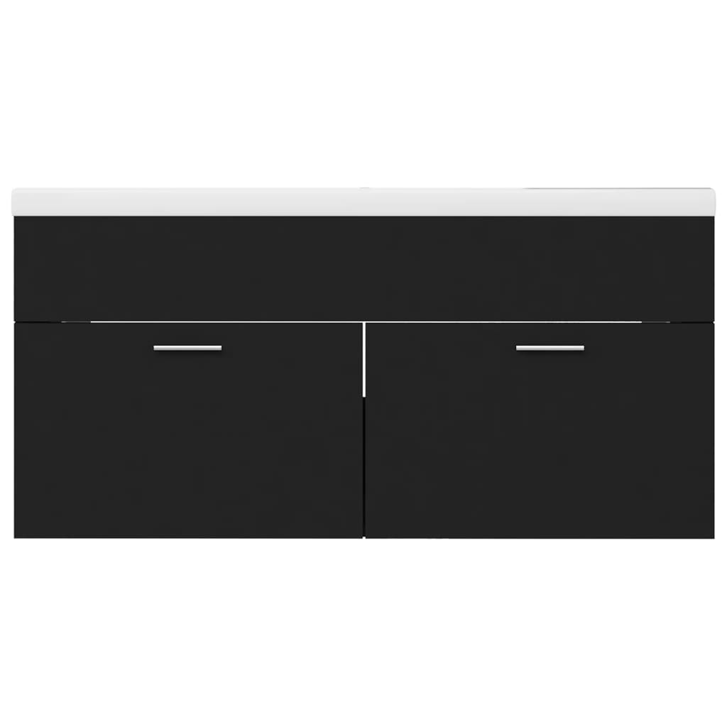 Sink Cabinet with Built-in Basin Black Engineered Wood