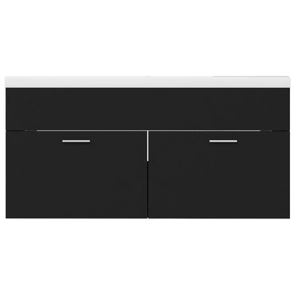 Sink Cabinet with Built-in Basin Black Engineered Wood