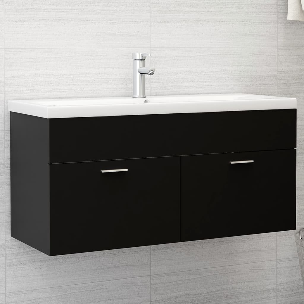 Sink Cabinet with Built-in Basin Black Engineered Wood