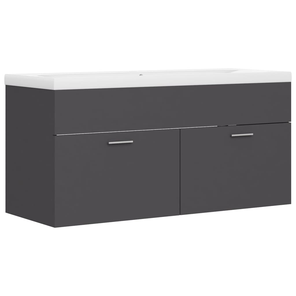 Sink Cabinet with Built-in Basin Grey Engineered Wood