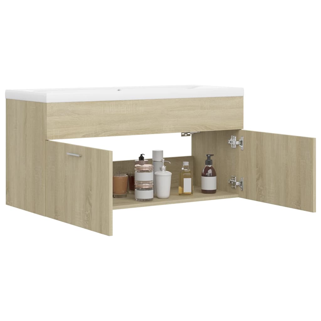 Sink Cabinet with Built-in Basin Sonoma Oak Engineered Wood