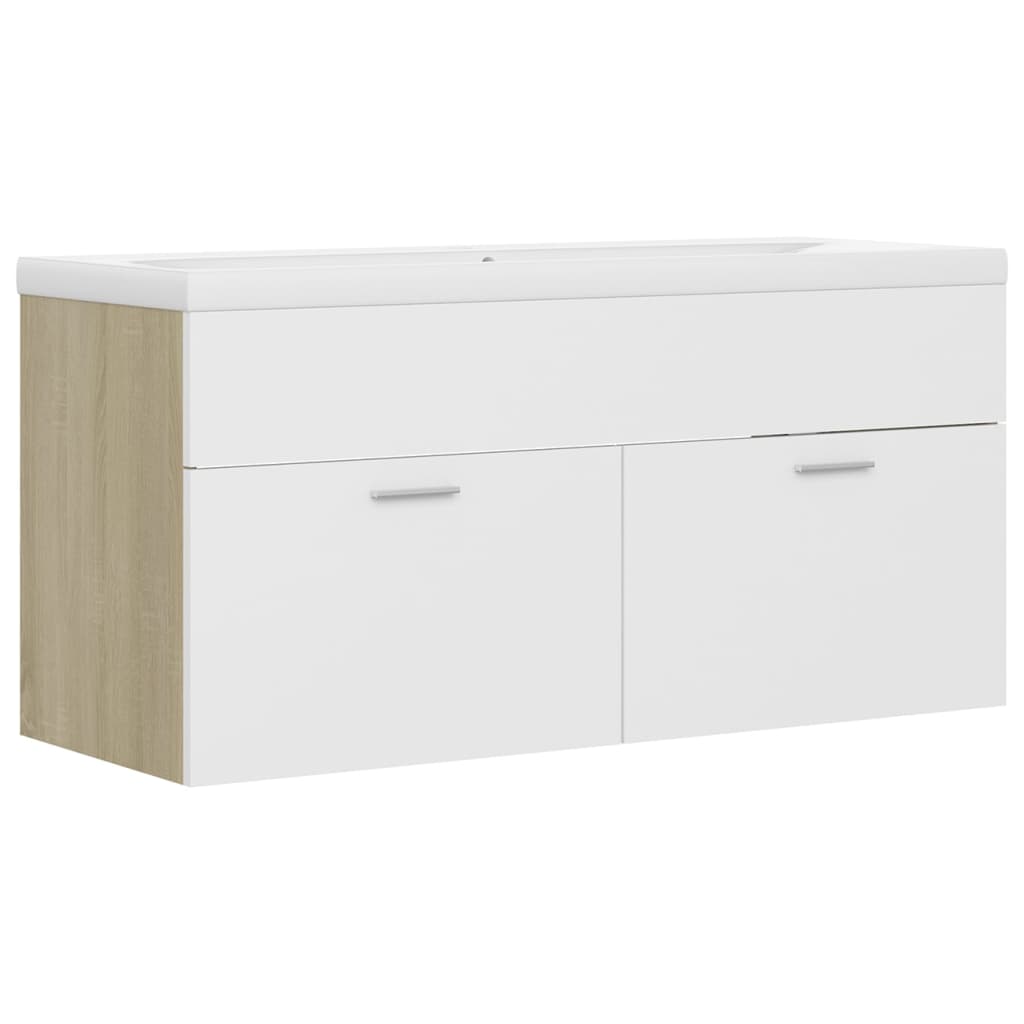 Sink Cabinet with Built-in Basin White and Sonoma Oak Engineered Wood