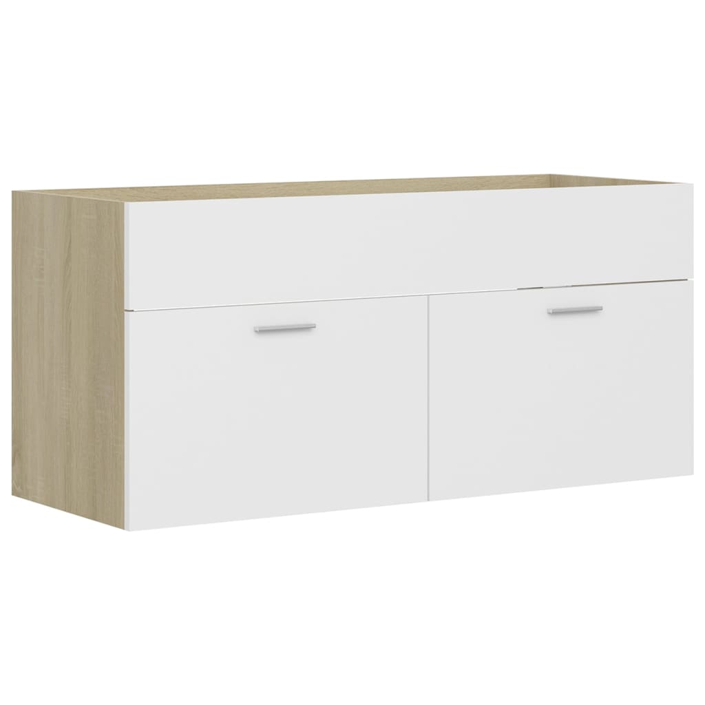 Sink Cabinet with Built-in Basin White and Sonoma Oak Engineered Wood