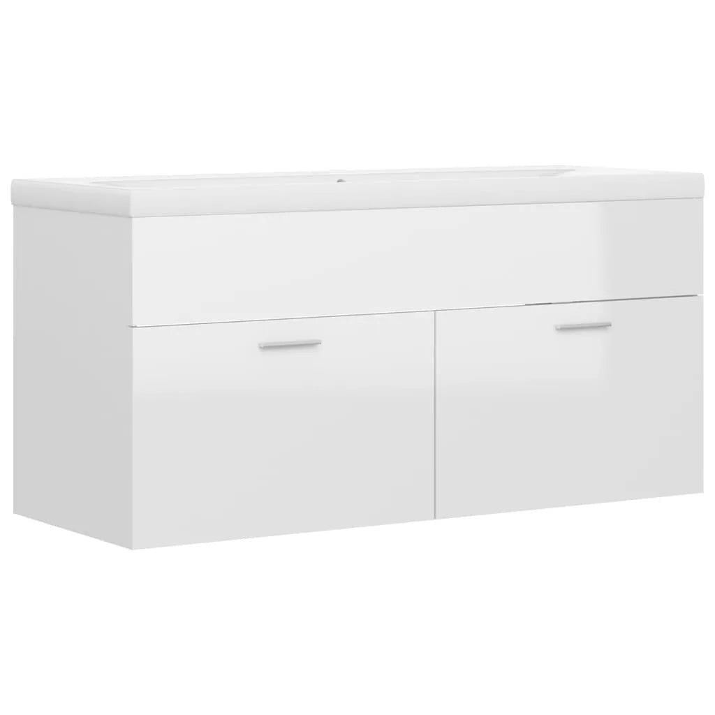 Sink Cabinet with Built-in Basin High Gloss White Engineered Wood