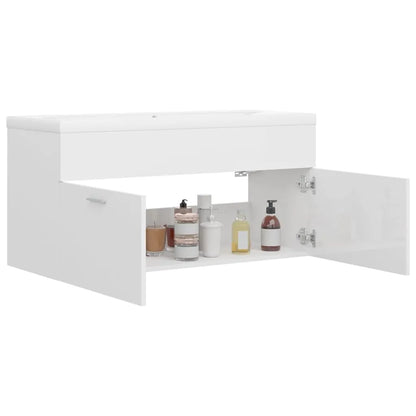 Sink Cabinet with Built-in Basin High Gloss White Engineered Wood