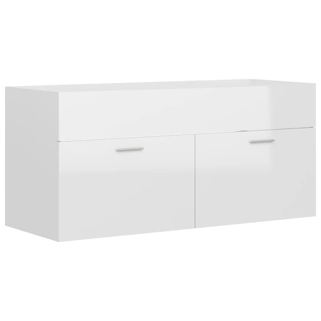 Sink Cabinet with Built-in Basin High Gloss White Engineered Wood