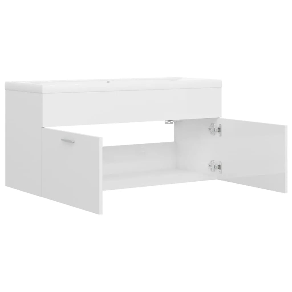 Sink Cabinet with Built-in Basin High Gloss White Engineered Wood