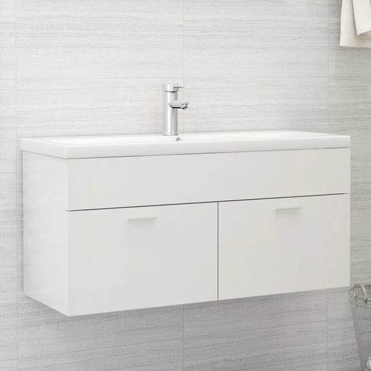 Sink Cabinet with Built-in Basin High Gloss White Engineered Wood