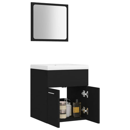 Bathroom Furniture Set Black Engineered Wood