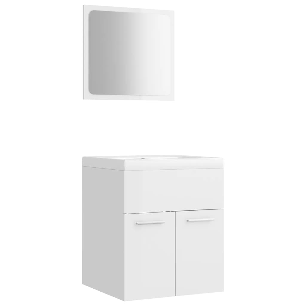 Bathroom Furniture Set High Gloss White Engineered Wood