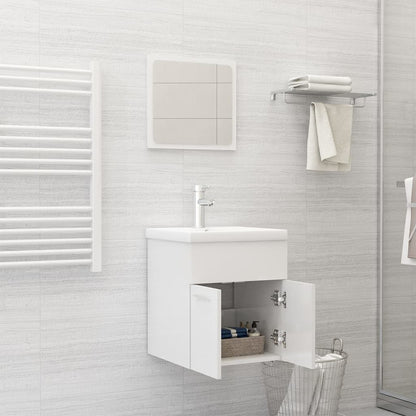 Bathroom Furniture Set High Gloss White Engineered Wood