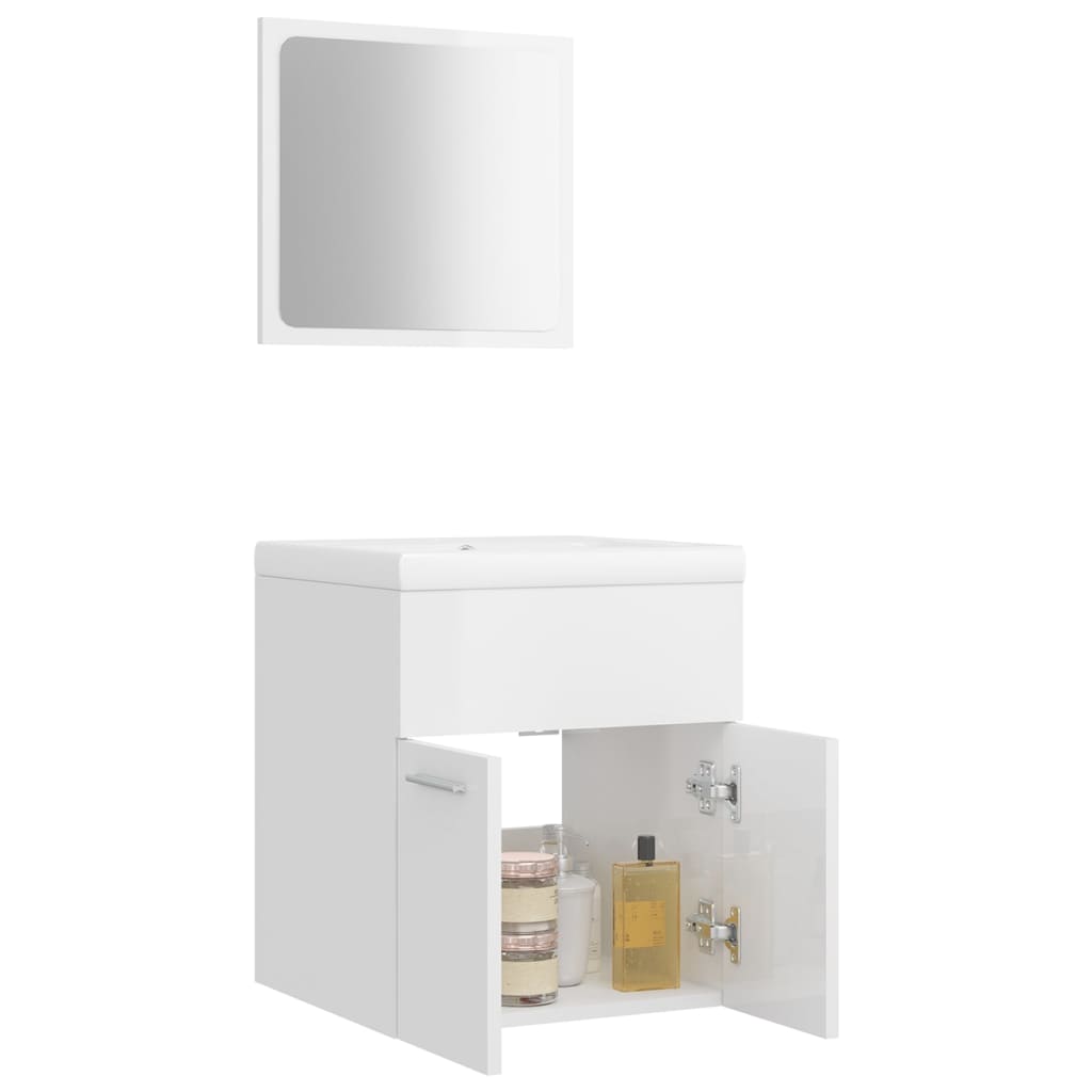 Bathroom Furniture Set High Gloss White Engineered Wood